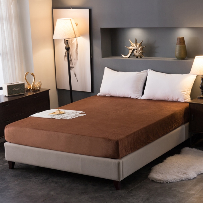 91家纺网 家纺一手货源 找家纺 怡家居 2018新款水晶绒加厚保暖单品床笠 咖色