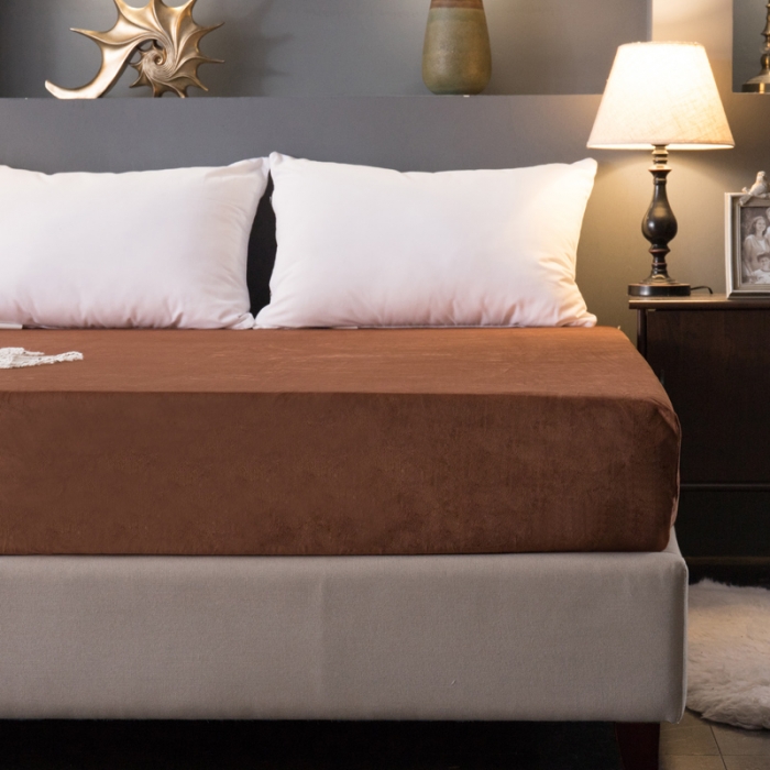 91家纺网 家纺一手货源 找家纺 怡家居 2018新款水晶绒加厚保暖单品床笠 咖色