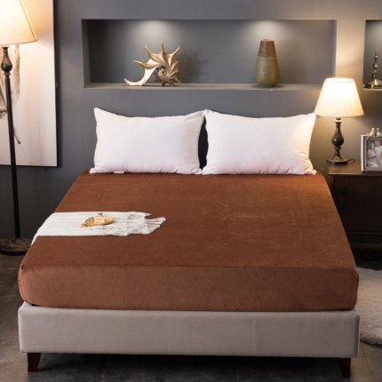 怡家居 2018新款水晶绒加厚保暖单品床笠 咖色