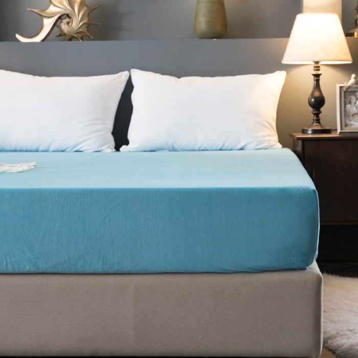 91家纺网 家纺一手货源 找家纺 怡家居 2018新款水晶绒加厚保暖单品床笠 蓝色