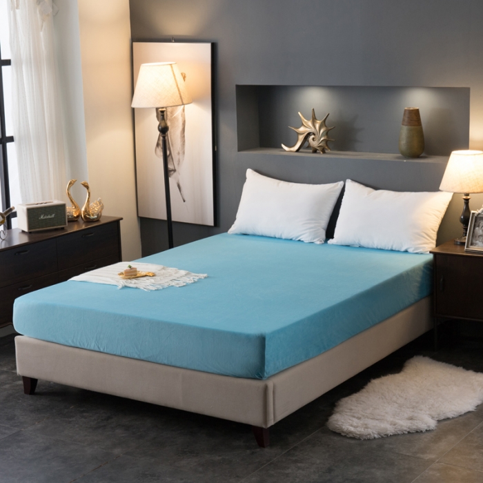 91家纺网 家纺一手货源 找家纺 怡家居 2018新款水晶绒加厚保暖单品床笠 蓝色