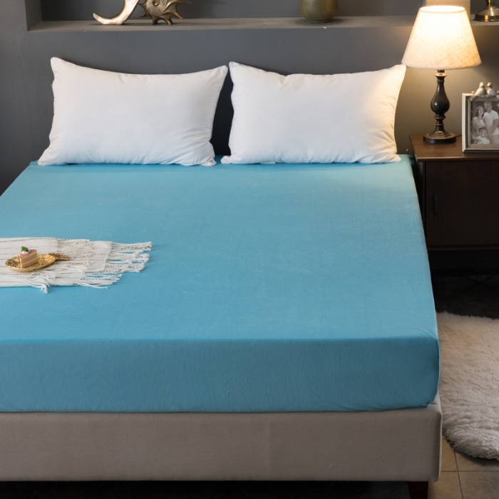 91家纺网 家纺一手货源 找家纺 怡家居 2018新款水晶绒加厚保暖单品床笠 蓝色