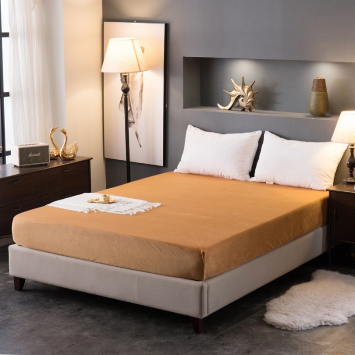 91家纺网 家纺一手货源 找家纺 怡家居 2018新款水晶绒加厚保暖单品床笠 驼色