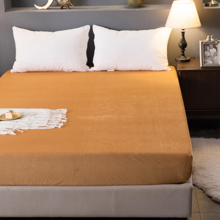 91家纺网 家纺一手货源 找家纺 怡家居 2018新款水晶绒加厚保暖单品床笠 驼色