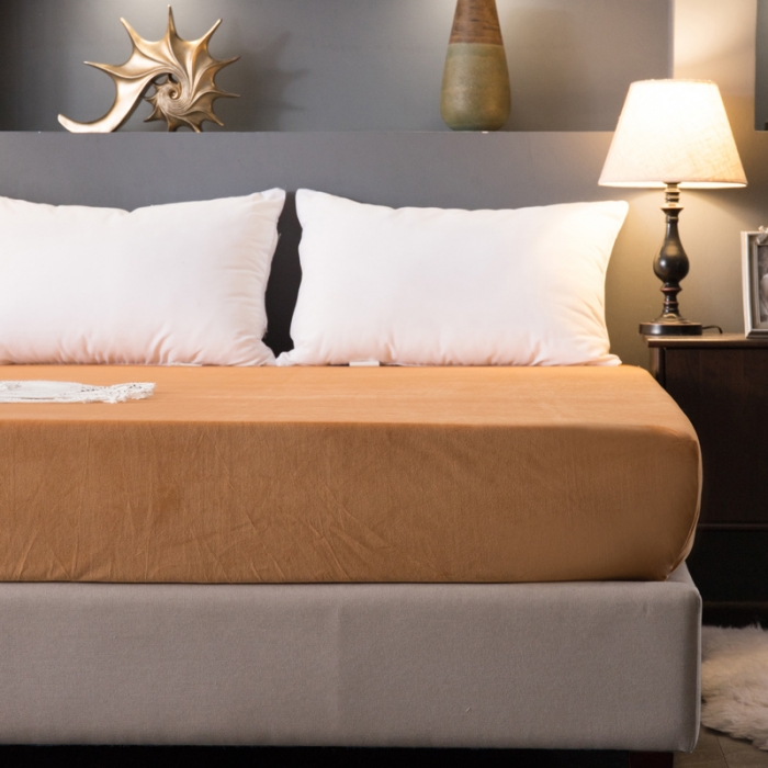 91家纺网 家纺一手货源 找家纺 怡家居 2018新款水晶绒加厚保暖单品床笠 驼色