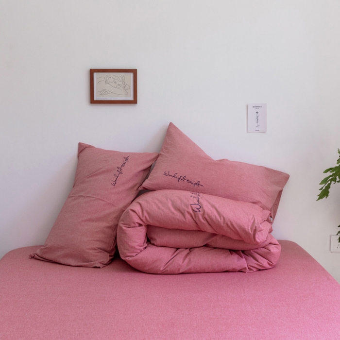 91家纺网 家纺一手货源 找家纺 怡家居 2019纯棉色织水洗刺绣简约款四件套床单款 豆沙