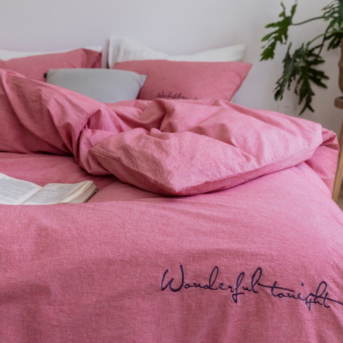 91家纺网 家纺一手货源 找家纺 怡家居 2019纯棉色织水洗刺绣简约款四件套床单款 豆沙