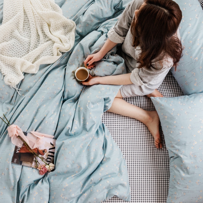 91家纺网 家纺一手货源 找家纺 怡家居 2019全棉斜纹印花小清新四件套 模拍图 春