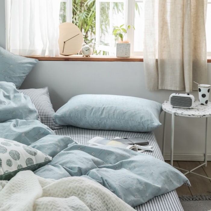 91家纺网 家纺一手货源 找家纺 怡家居 2019全棉斜纹印花小清新四件套 模拍图 春