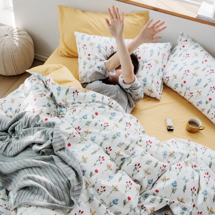 91家纺网 家纺一手货源 找家纺 怡家居 2019全棉斜纹印花小清新四件套 模拍图 踏青