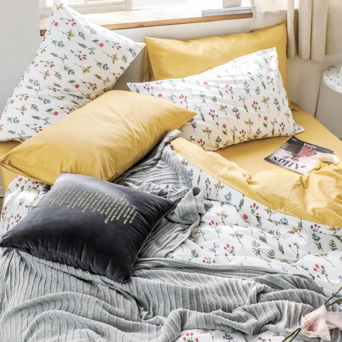 91家纺网 家纺一手货源 找家纺 怡家居 2019全棉斜纹印花小清新四件套 模拍图 踏青