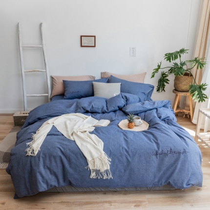 91家纺网 家纺一手货源 找家纺 （总）怡家居 2019纯棉色织水洗刺绣简约款四件套床单款