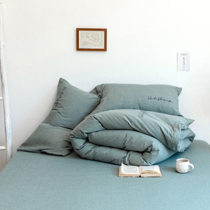 91家纺网 家纺一手货源 找家纺 （总）怡家居 2019纯棉色织水洗刺绣简约款四件套床单款