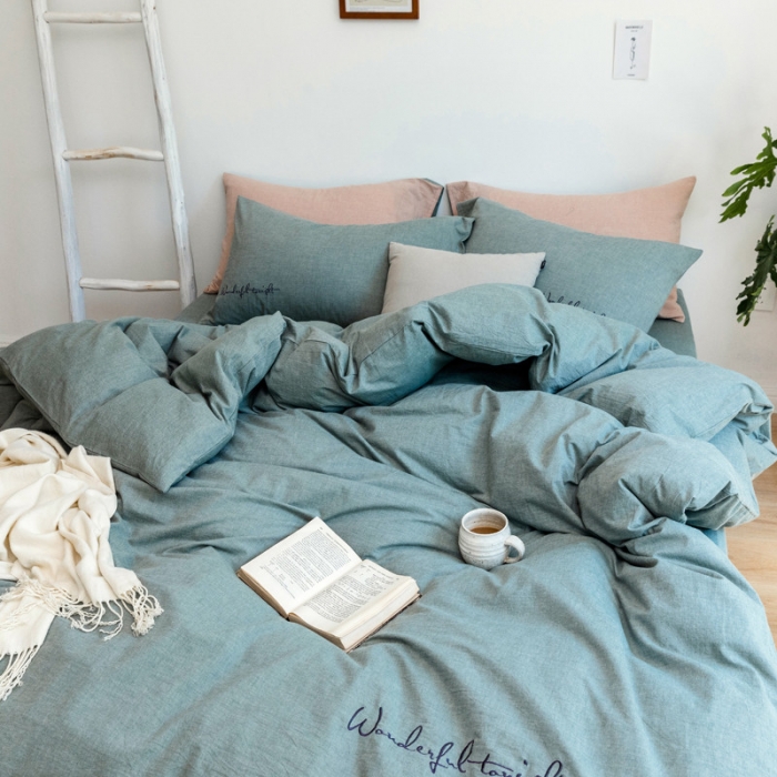 91家纺网 家纺一手货源 找家纺 （总）怡家居 2019纯棉色织水洗刺绣简约款四件套床单款