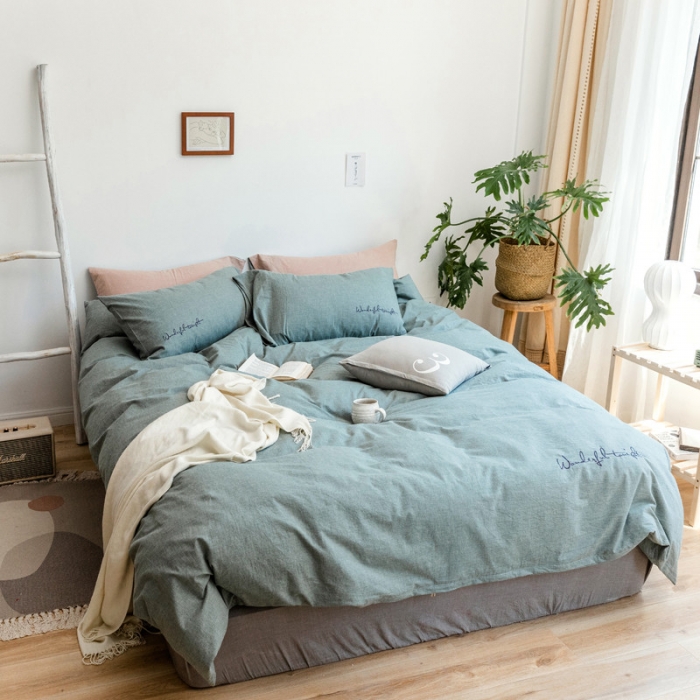 91家纺网 家纺一手货源 找家纺 （总）怡家居 2019纯棉色织水洗刺绣简约款四件套床单款