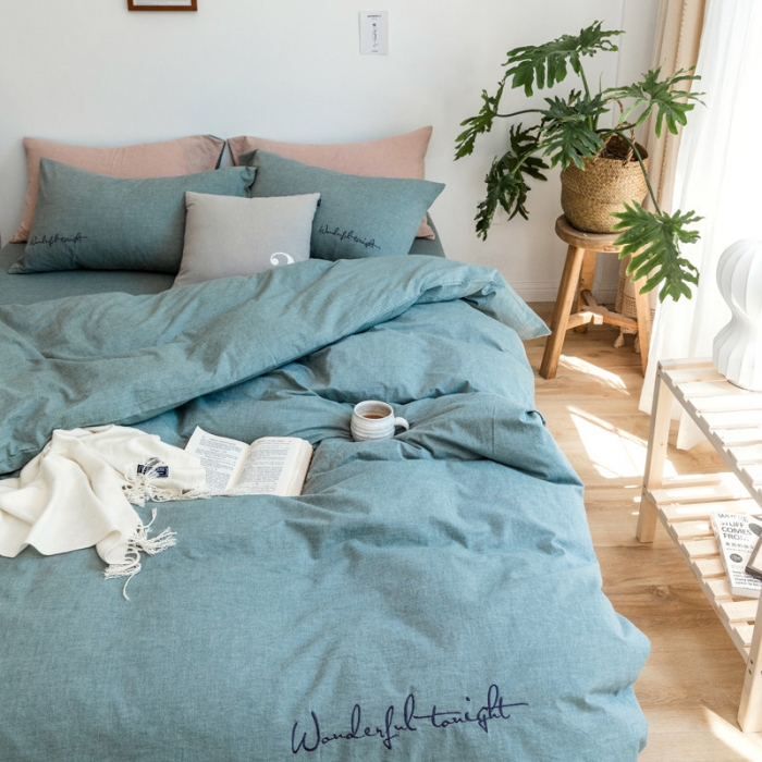 91家纺网 家纺一手货源 找家纺 （总）怡家居 2019纯棉色织水洗刺绣简约款四件套床单款