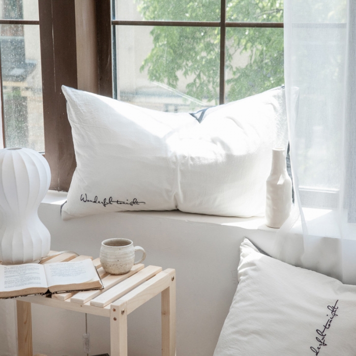 91家纺网 家纺一手货源 找家纺 怡家居 2019纯棉色织水洗刺绣简约款四件套床单款 白加灰