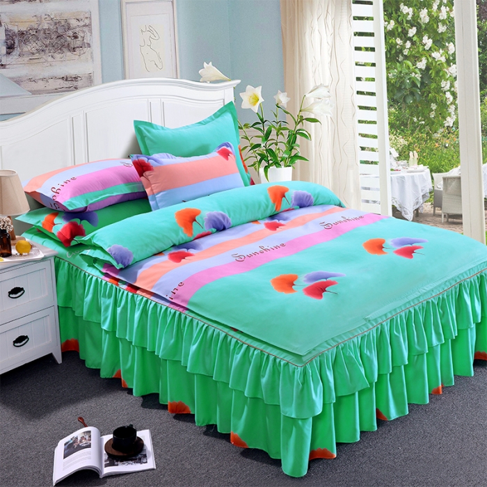 91家纺网 家纺一手货源 找家纺 梦柏 2018新款加厚磨毛四件套 爱的港湾（绿）