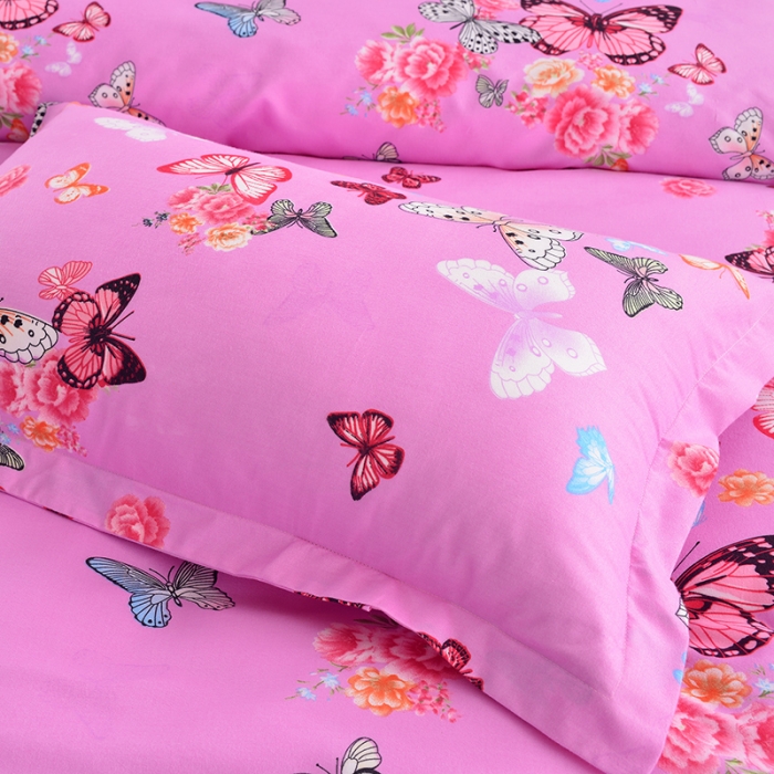 91家纺网 家纺一手货源 找家纺 梦柏 2018新款加厚磨毛四件套 彩蝶飞舞