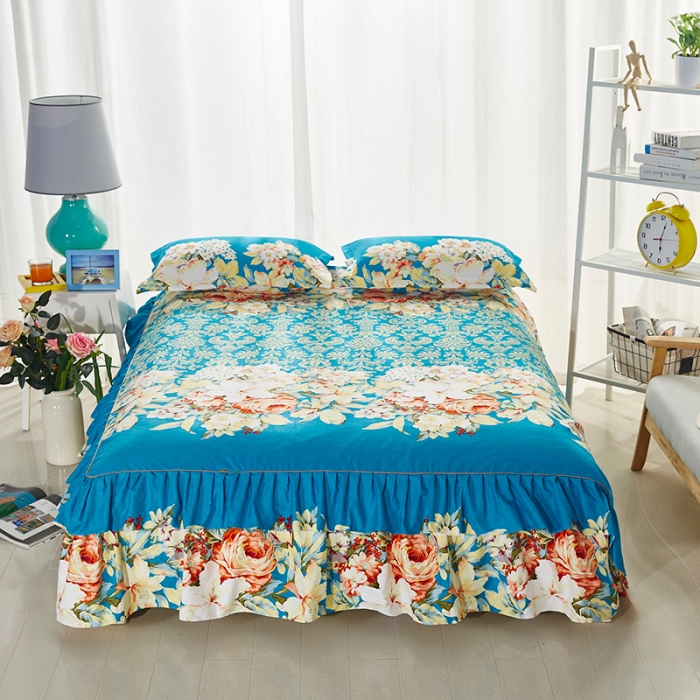 91家纺网 家纺一手货源 找家纺 梦柏 2018新款加厚磨毛四件套 蓝色花语