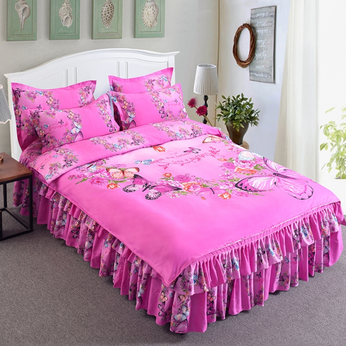 91家纺网 家纺一手货源 找家纺 梦柏 2018新款加厚磨毛四件套 浪漫花环