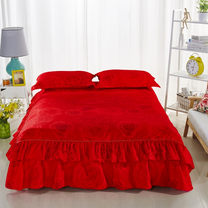 91家纺网 家纺一手货源 找家纺 梦柏 2018新款加厚磨毛四件套 浓情玫瑰-红