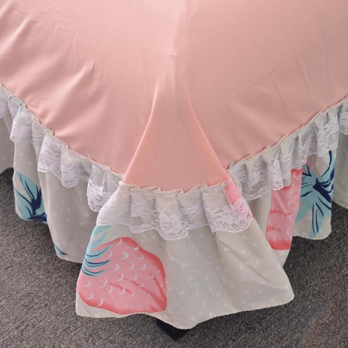 91家纺网 家纺一手货源 找家纺 梦柏 2018新款洛卡棉蕾丝花边四件套 菠萝派（绿）