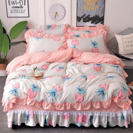 梦柏 2018新款洛卡棉蕾丝花边四件套 菠萝派（绿）