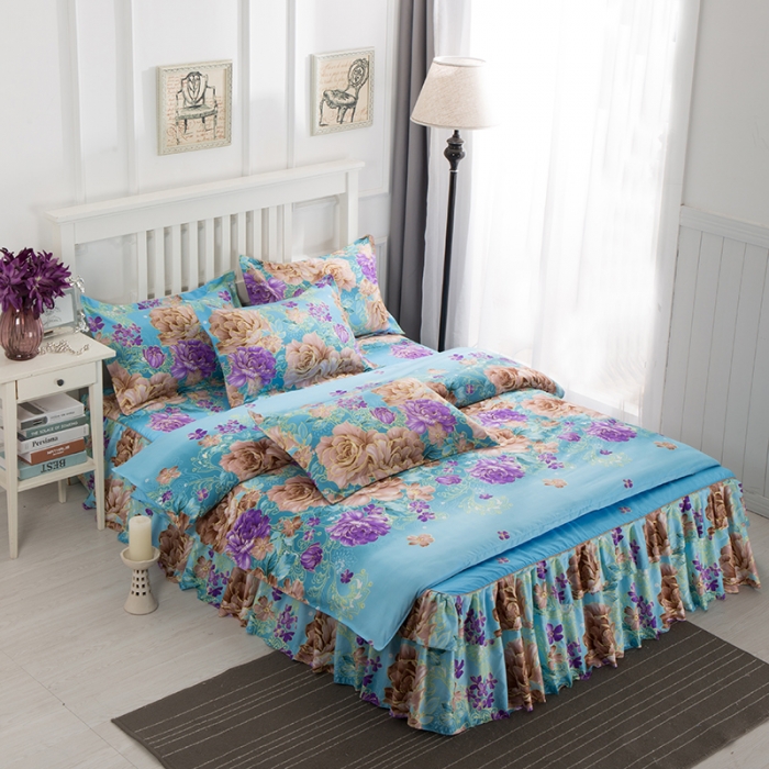 91家纺网 家纺一手货源 找家纺 梦柏 2018新款加厚磨毛四件套 妩媚花王（兰）