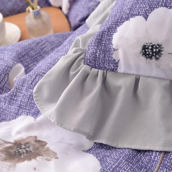 91家纺网 家纺一手货源 找家纺 梦柏 2018新款洛卡棉蕾丝花边四件套 花间游（紫）