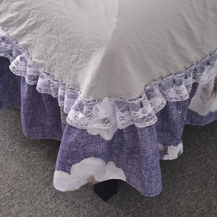 91家纺网 家纺一手货源 找家纺 梦柏 2018新款洛卡棉蕾丝花边四件套 花间游（紫）