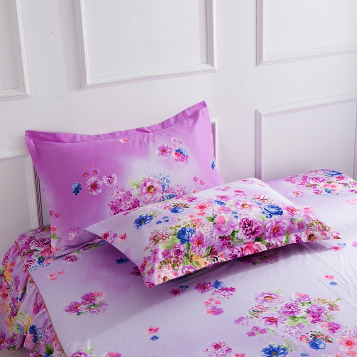 91家纺网 家纺一手货源 找家纺 梦柏 2018新款加厚磨毛四件套 紫色芬芳