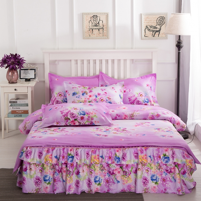 91家纺网 家纺一手货源 找家纺 梦柏 2018新款加厚磨毛四件套 紫色芬芳