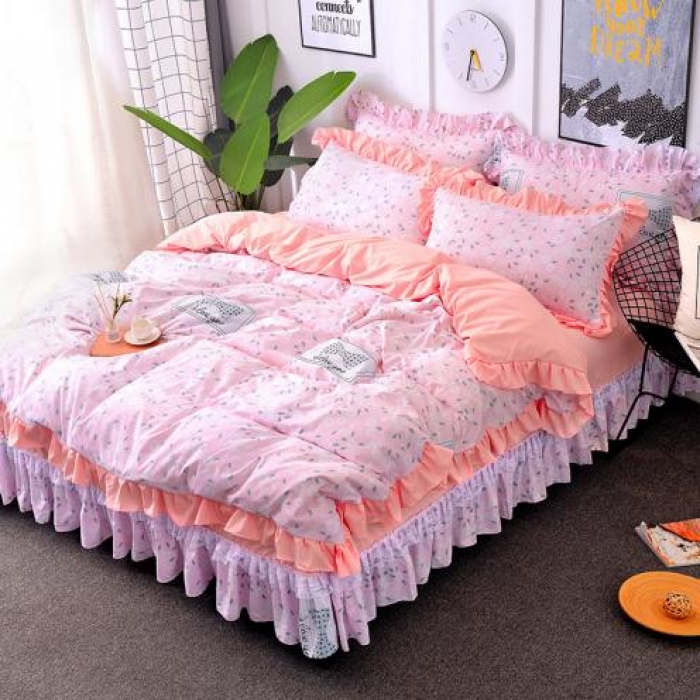 91家纺网 家纺一手货源 找家纺 梦柏 2018新款洛卡棉蕾丝花边四件套 洛城花都