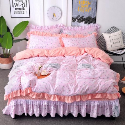 梦柏 2018新款洛卡棉蕾丝花边四件套 洛城花都