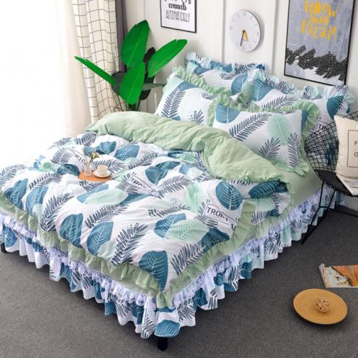 91家纺网 家纺一手货源 找家纺 梦柏 2018新款洛卡棉蕾丝花边四件套 倩影