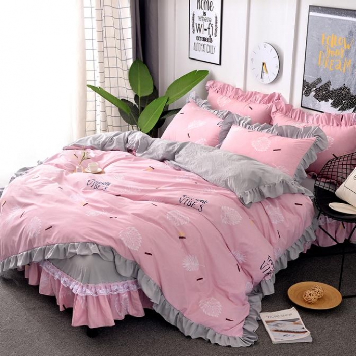 91家纺网 家纺一手货源 找家纺 梦柏 2018新款洛卡棉蕾丝花边四件套 叶秋