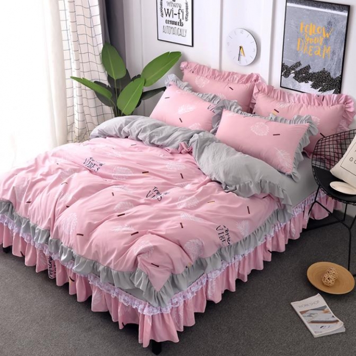 91家纺网 家纺一手货源 找家纺 梦柏 2018新款洛卡棉蕾丝花边四件套 叶秋