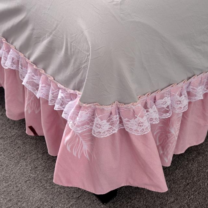 91家纺网 家纺一手货源 找家纺 梦柏 2018新款洛卡棉蕾丝花边四件套 叶秋