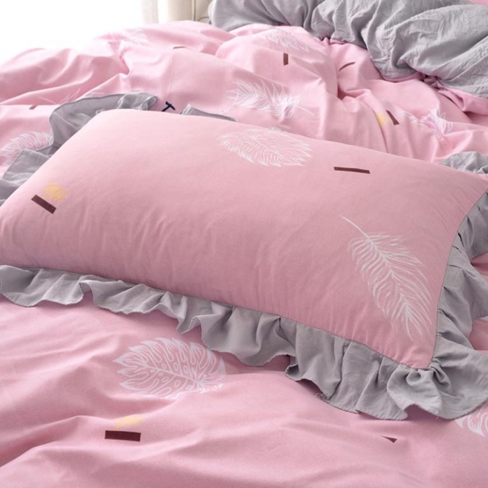 91家纺网 家纺一手货源 找家纺 梦柏 2018新款洛卡棉蕾丝花边四件套 叶秋