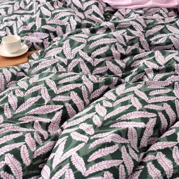 91家纺网 家纺一手货源 找家纺 梦柏 2018新款洛卡棉蕾丝花边四件套 叶语摇香（绿）