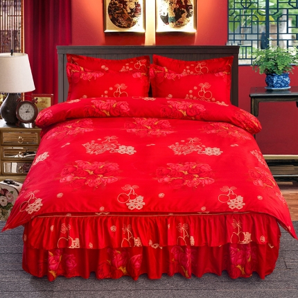 91家纺网 家纺一手货源 找家纺 梦柏 2018新款加厚磨毛四件套双喜玫瑰