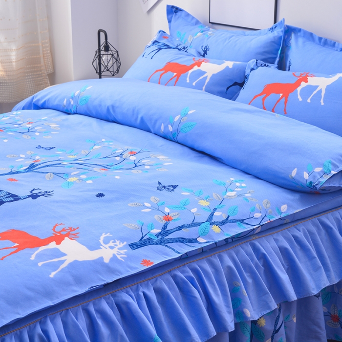 91家纺网 家纺一手货源 找家纺 梦柏 2018新款加厚磨毛四件套麗鹿森林