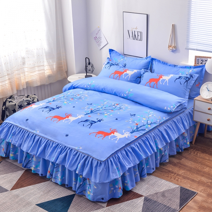 91家纺网 家纺一手货源 找家纺 梦柏 2018新款加厚磨毛四件套麗鹿森林