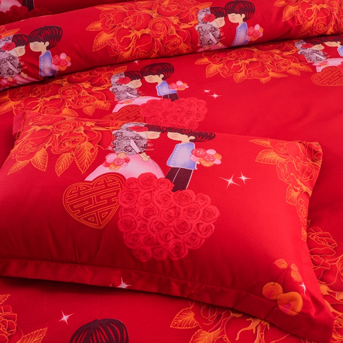 91家纺网 家纺一手货源 找家纺 梦柏 2018新款加厚磨毛四件套玫瑰恋人