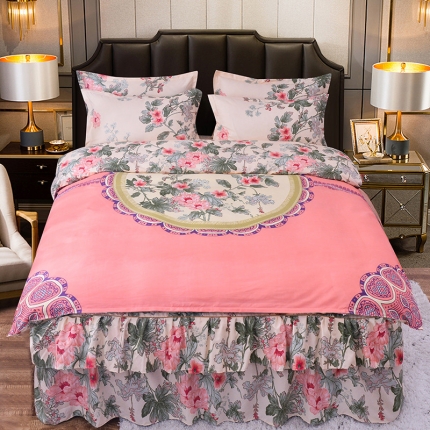 （总）梦柏家纺 2019新款加厚磨毛大版四件套床裙款