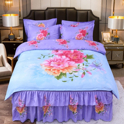 91家纺网 家纺一手货源 找家纺 （总）梦柏家纺 2019新款加厚磨毛大版四件套床裙款