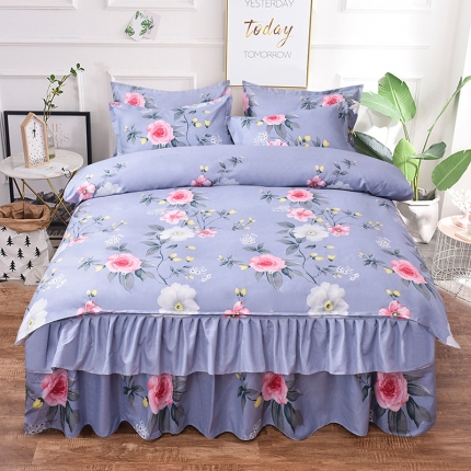 91家纺网 家纺一手货源 找家纺 （总）梦柏家纺 2019新款加厚磨毛小版四件套床裙款