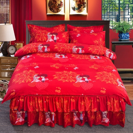 91家纺网 家纺一手货源 找家纺 （总）梦柏家纺 2019新款加厚磨毛小版四件套床裙款