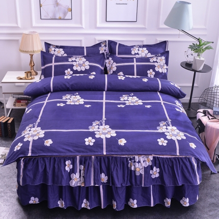 91家纺网 家纺一手货源 找家纺 （总）梦柏家纺 2019新款加厚磨毛小版四件套床裙款